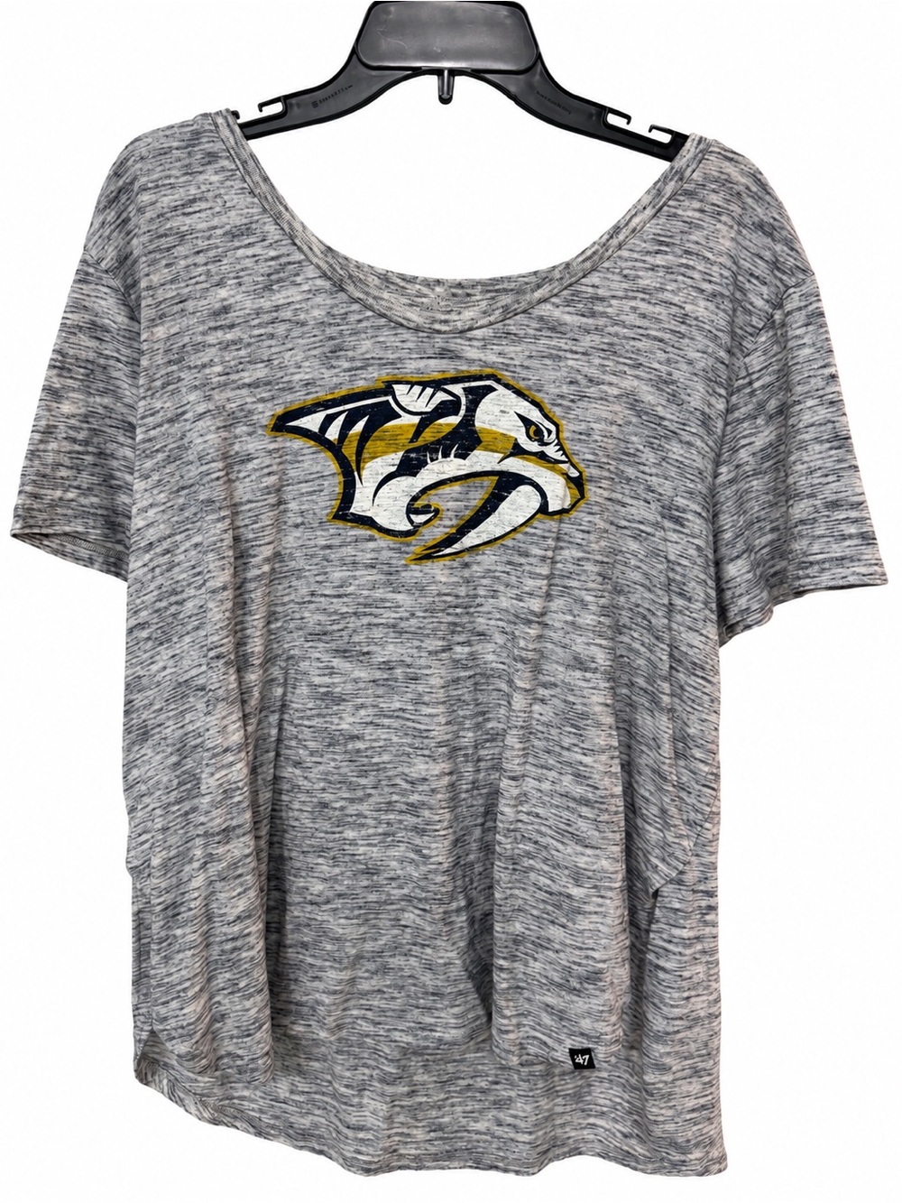 47 Womens Grey Heather Scoop Neck Nashville Predators Tee with Gold Logo